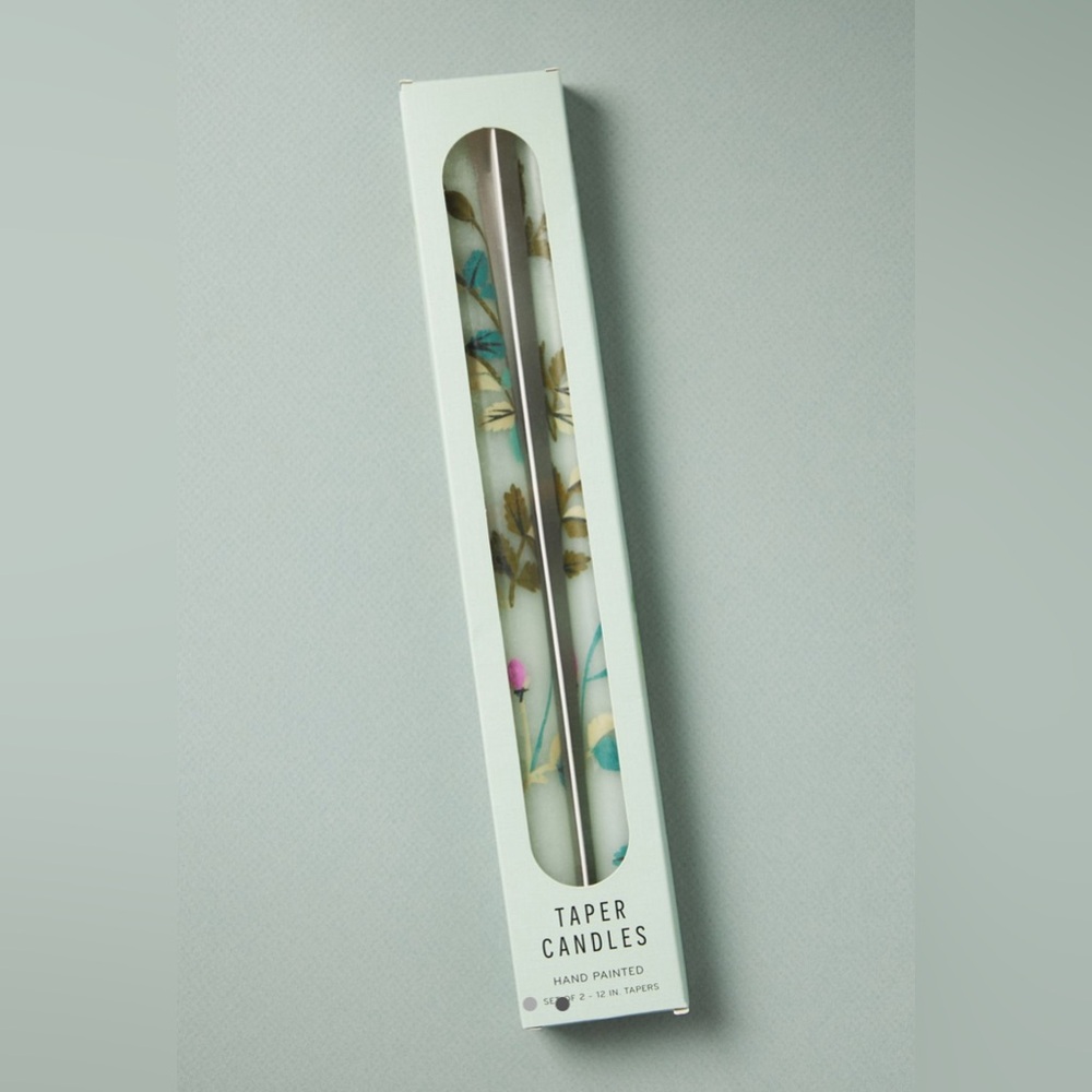 Anthropologie Gardenia Handpainted Taper Candles, Set of 2 in Green NEW - Picture 2 of 4